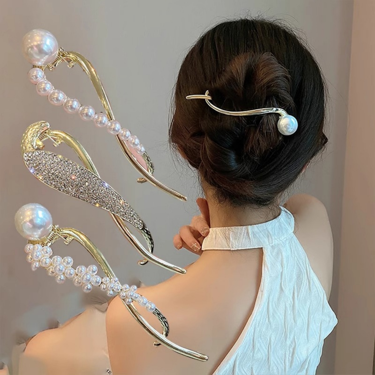 Korean Lifestyle & Kids Boutique - Elegante Glitzer-Perlen-Haarspange für Frauen, trendige gedrehte